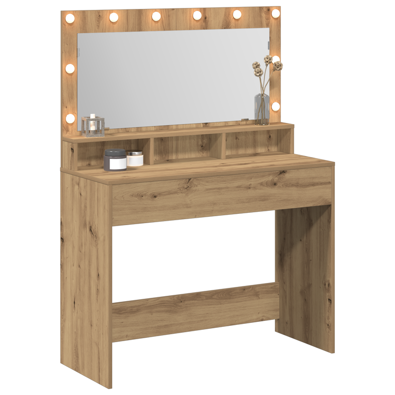 vidaXL Sminkasztal polcokkal kézműves tölgy 100 x 41 x 135 cm Faanyag