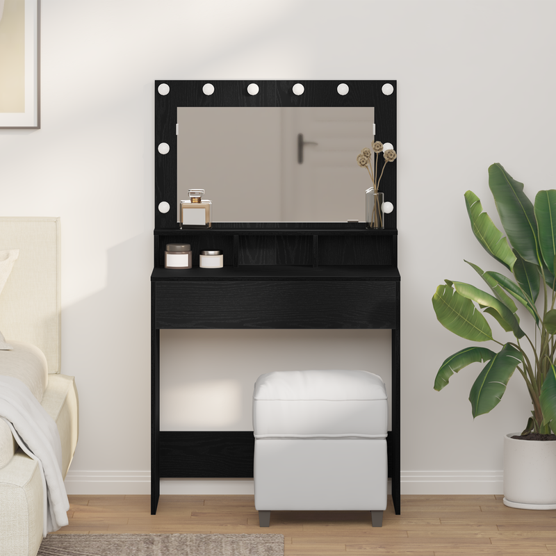 vidaXL Sminkasztal polcokkal Musta tammi 79 x 41 x 135 cm Faanyag
