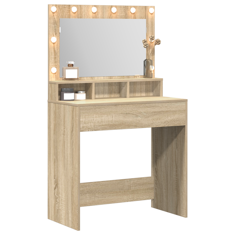 vidaXL Sminkasztal polcokkal sonoma tölgy 79 x 41 x 135 cm Faanyag