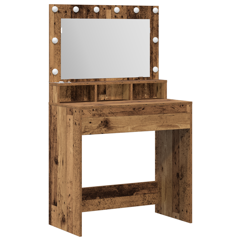vidaXL Sminkasztal polcokkal tükörrel Régi fa 79 x 41 x 135 cm Faanyag