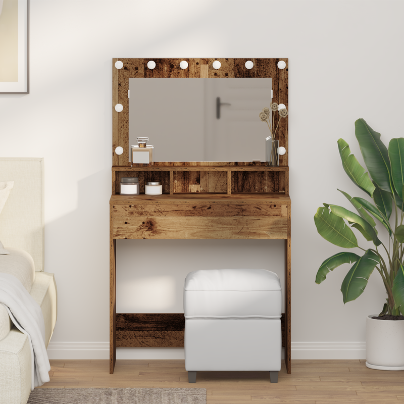 vidaXL Sminkasztal polcokkal tükörrel Régi fa 79 x 41 x 135 cm Faanyag