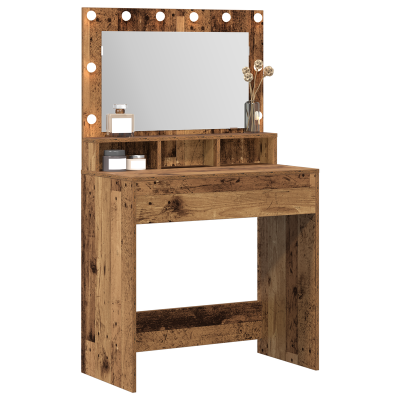 vidaXL Sminkasztal polcokkal tükörrel Régi fa 79 x 41 x 135 cm Faanyag
