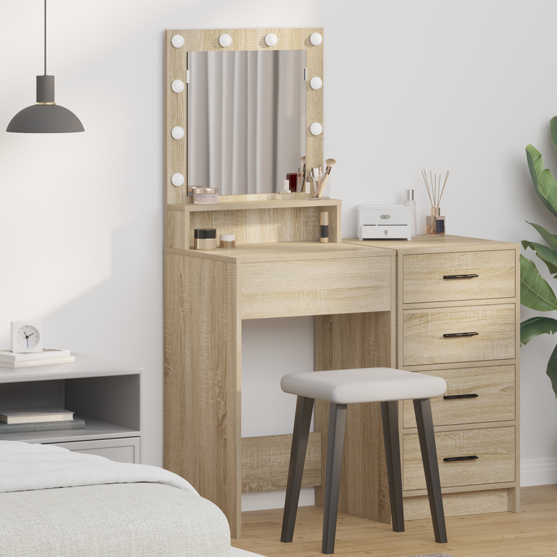 vidaXL Sminkasztal polcokkal Sonoma tölgy 50 x 41 x 135 cm Faanyag