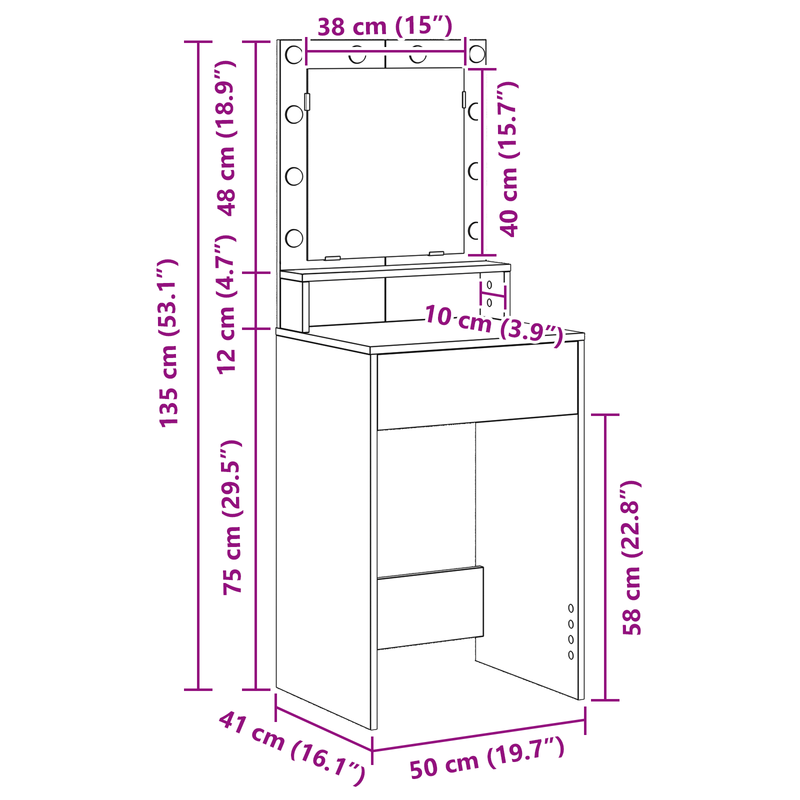 vidaXL Sminkasztal polcokkal Barna Tölgy 50 x 41 x 135 cm Faanyag