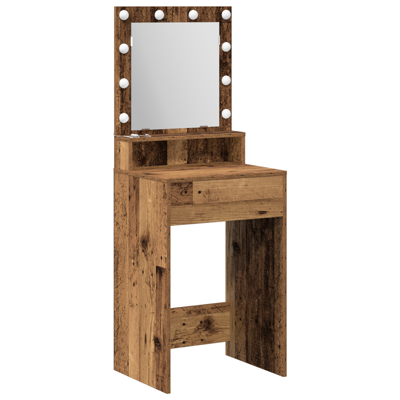 vidaXL Sminkasztal polcokkal tükörrel Öreg fa 50 x 41 x 135 cm Faanyag