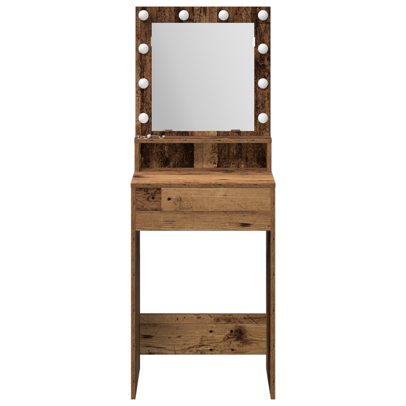 vidaXL Sminkasztal polcokkal tükörrel Öreg fa 50 x 41 x 135 cm Faanyag