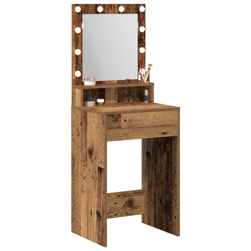 vidaXL Sminkasztal polcokkal tükörrel Öreg fa 50 x 41 x 135 cm Faanyag