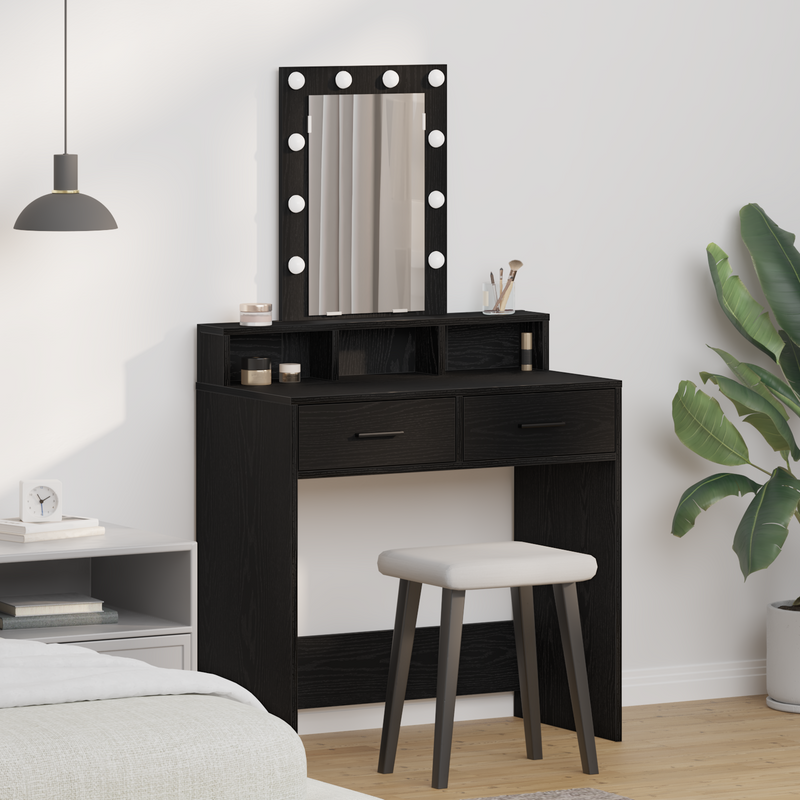 vidaXL Öltözködőasztal fiókkal Fekete 79 x 41 x 140 cm Faanyag