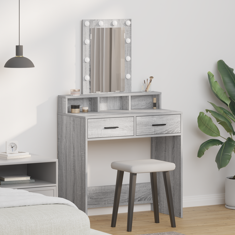 vidaXL Öltözködőasztal fiókkal Szürke 79 x 41 x 140 cm Faanyag