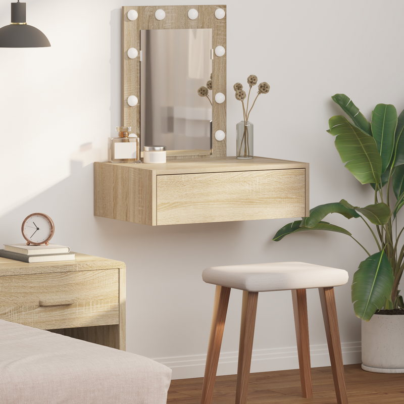 vidaXL Öltözködőasztal LED -es lámpákkal Barna 60 x 40 x 70 cm Faanyag