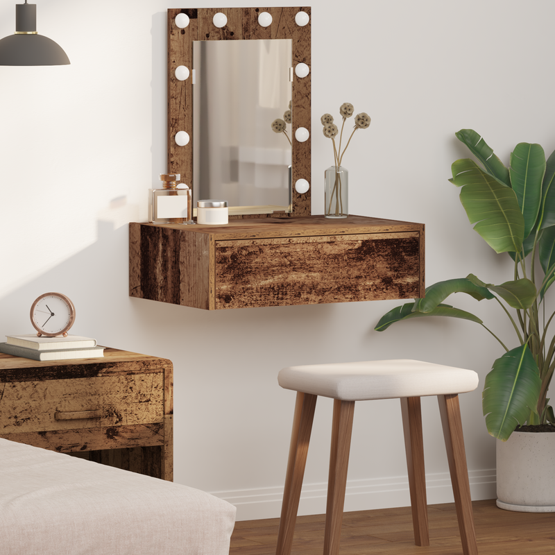 vidaXL Öltözködőasztal LED -es lámpákkal Barna 60 x 40 x 70 cm Faanyag