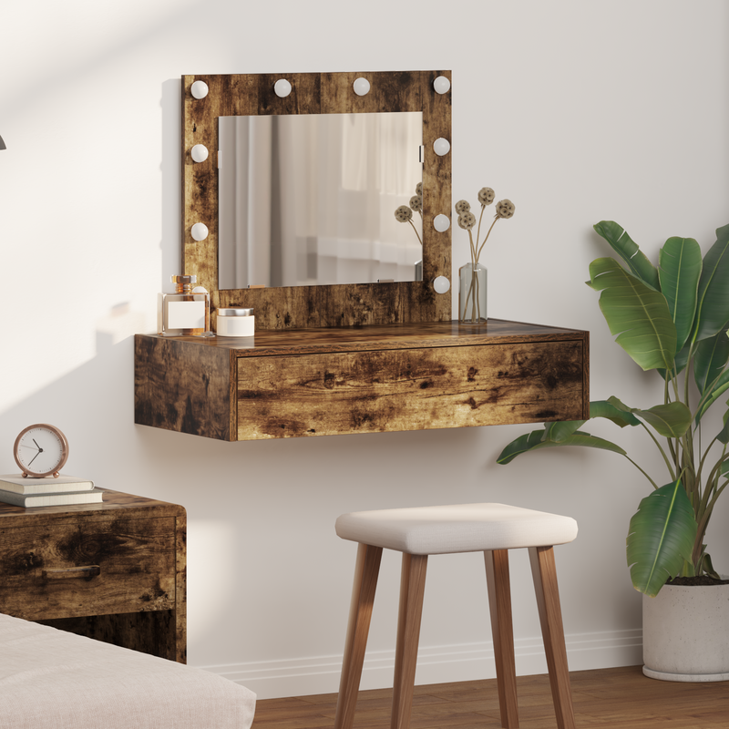vidaXL Öltözködőasztal LED -es lámpákkal Barna 83 x 40 x 70 cm Faanyag