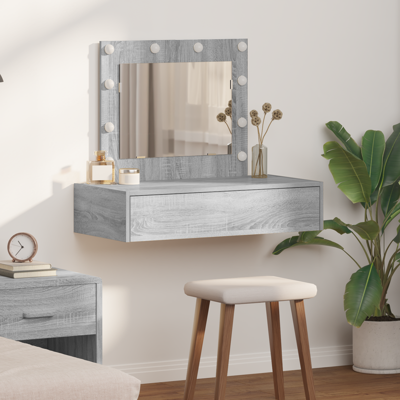vidaXL Öltözködőasztal fiókkal tükörrel Szürke 83 x 40 x 70 cm Faanyag