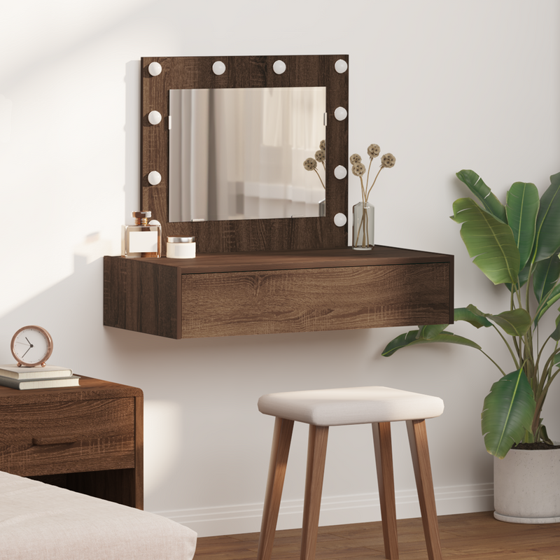 vidaXL Öltözködőasztal LED -es lámpákkal Barna 83 x 40 x 70 cm Faanyag