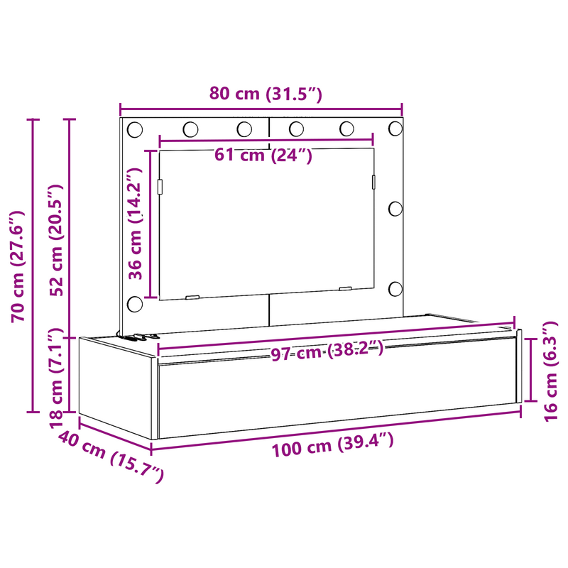 vidaXL Öltözködőasztal fiókkal Fekete 100 x 40 x 70 cm Faanyag