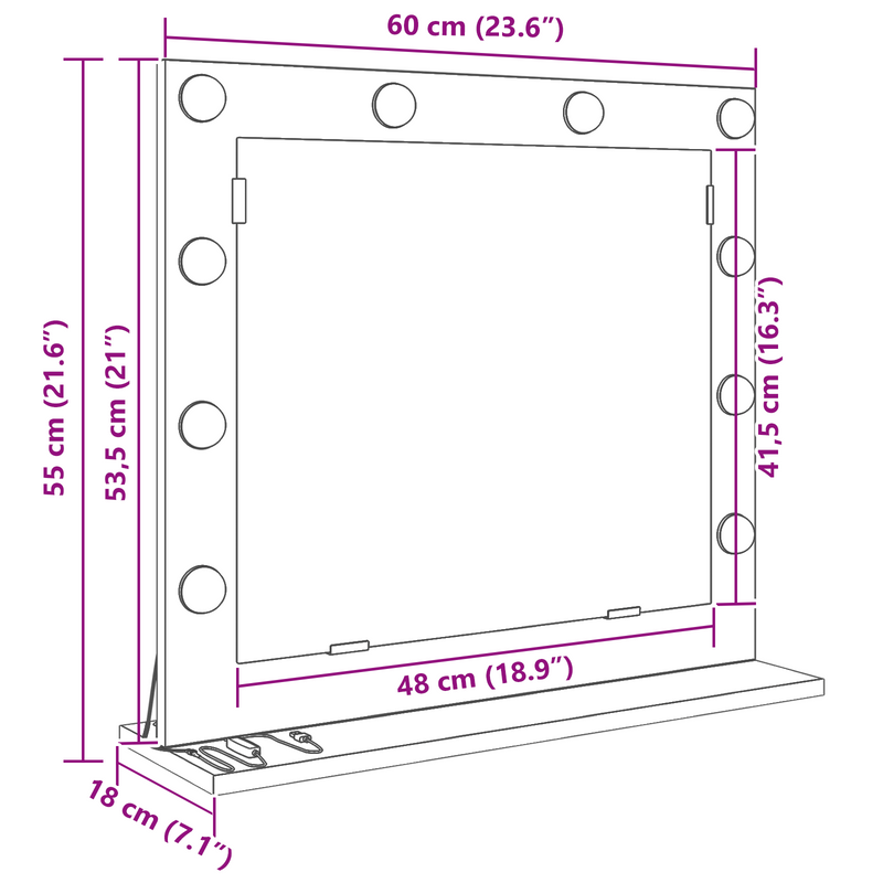 vidaXL Toalett Tükör Fehér 60 x 55 x 18 cm Megmunkált fa és üveg