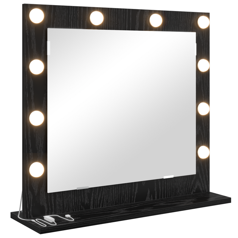 vidaXL Toalett Tükör LED -es lámpákkal Fekete tölgy 60 x 55 x 18 cm