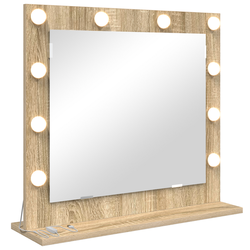 vidaXL Toalett Tükör LED -es lámpákkal Sonoma tölgy 60 x 55 x 18 cm
