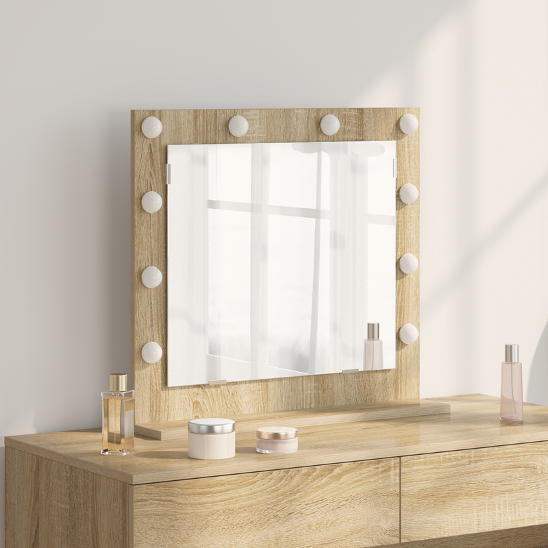 vidaXL Toalett Tükör LED -es lámpákkal Sonoma tölgy 60 x 55 x 18 cm