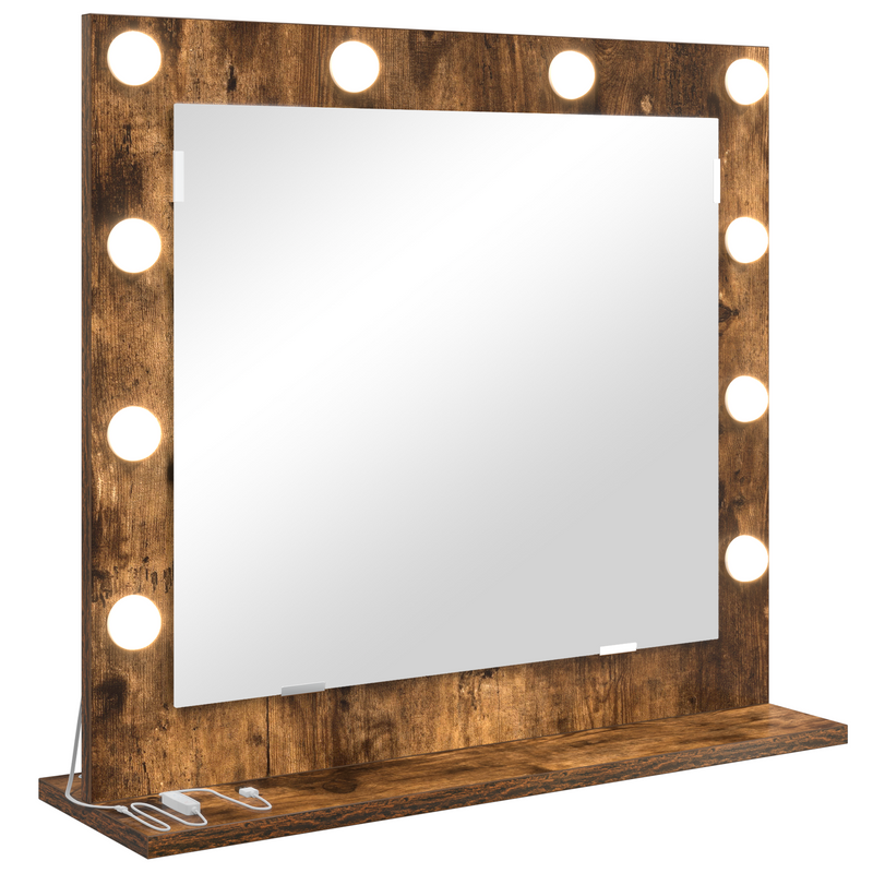vidaXL Toalett Tükör LED -es lámpákkal Füstölt tölgy 60 x 55 x 18 cm