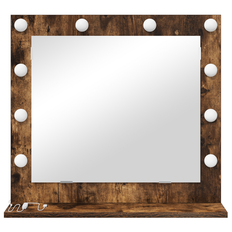 vidaXL Toalett Tükör LED -es lámpákkal Füstölt tölgy 60 x 55 x 18 cm
