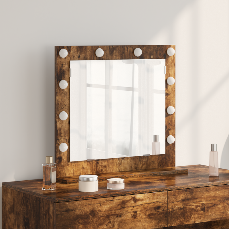 vidaXL Toalett Tükör LED -es lámpákkal Füstölt tölgy 60 x 55 x 18 cm