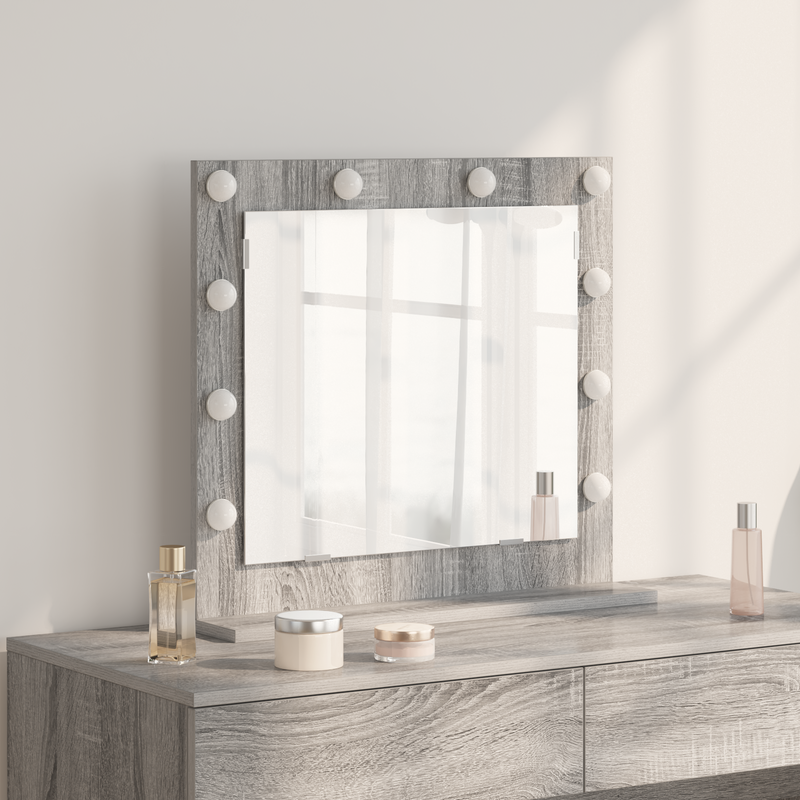vidaXL Toalett Tükör LED -es lámpákkal Szürke Sonoma 60 x 55 x 18 cm