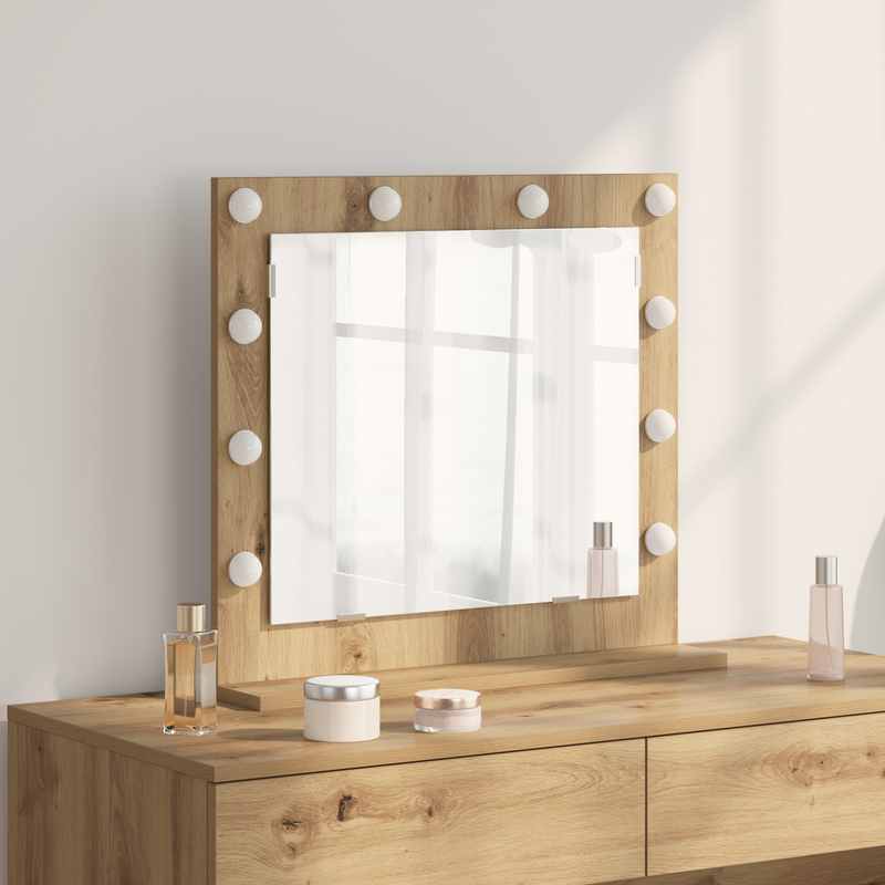 vidaXL Toalett Tükör LED -es lámpákkal Artisan tölgy 60 x 55 x 18 cm