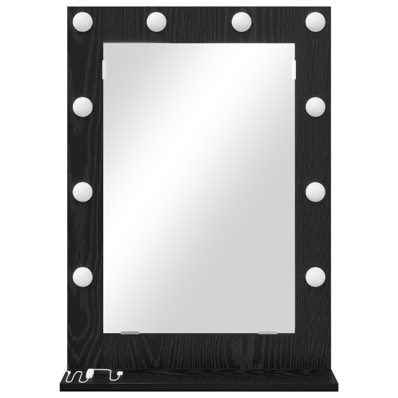 vidaXL Toalett Tükör LED -es lámpákkal Fekete tölgy 70 x 50 x 18 cm