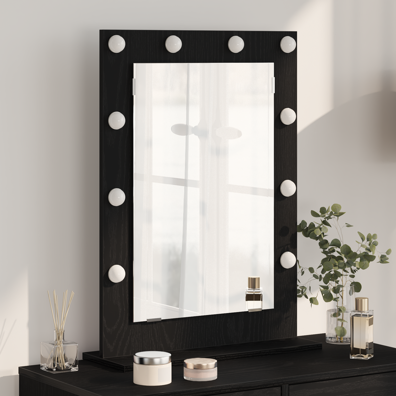 vidaXL Toalett Tükör LED -es lámpákkal Fekete tölgy 70 x 50 x 18 cm