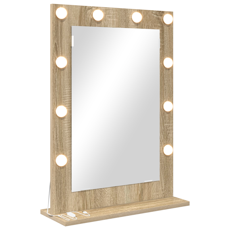 vidaXL Toalett Tükör LED -es lámpákkal Sonoma tölgy 70 x 50 x 18 cm