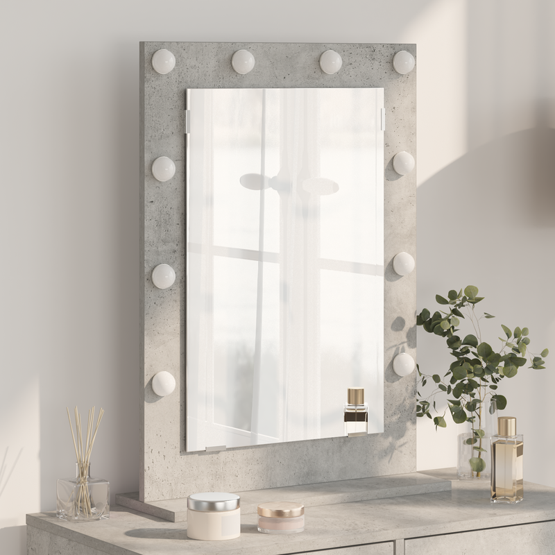 vidaXL Toalett Tükör LED -es lámpákkal Beton Szürke 70 x 50 x 18 cm