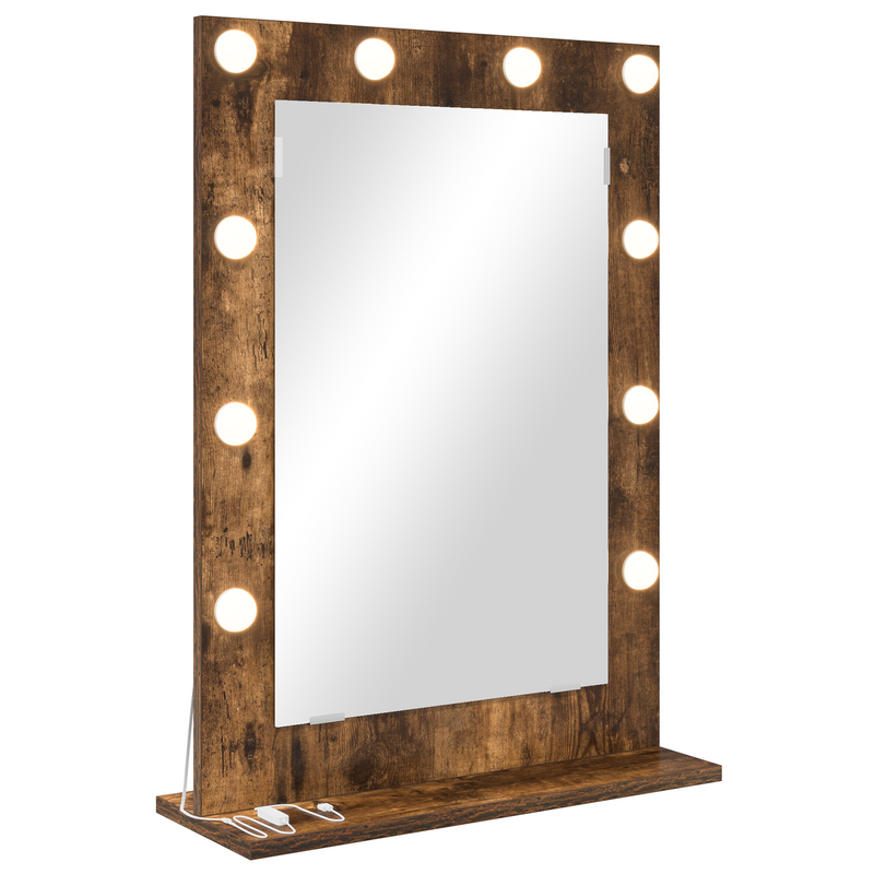 vidaXL Toalett Tükör LED -es lámpákkal Füstölt tölgy 70 x 50 x 18 cm