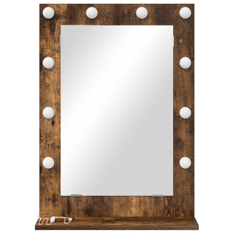 vidaXL Toalett Tükör LED -es lámpákkal Füstölt tölgy 70 x 50 x 18 cm