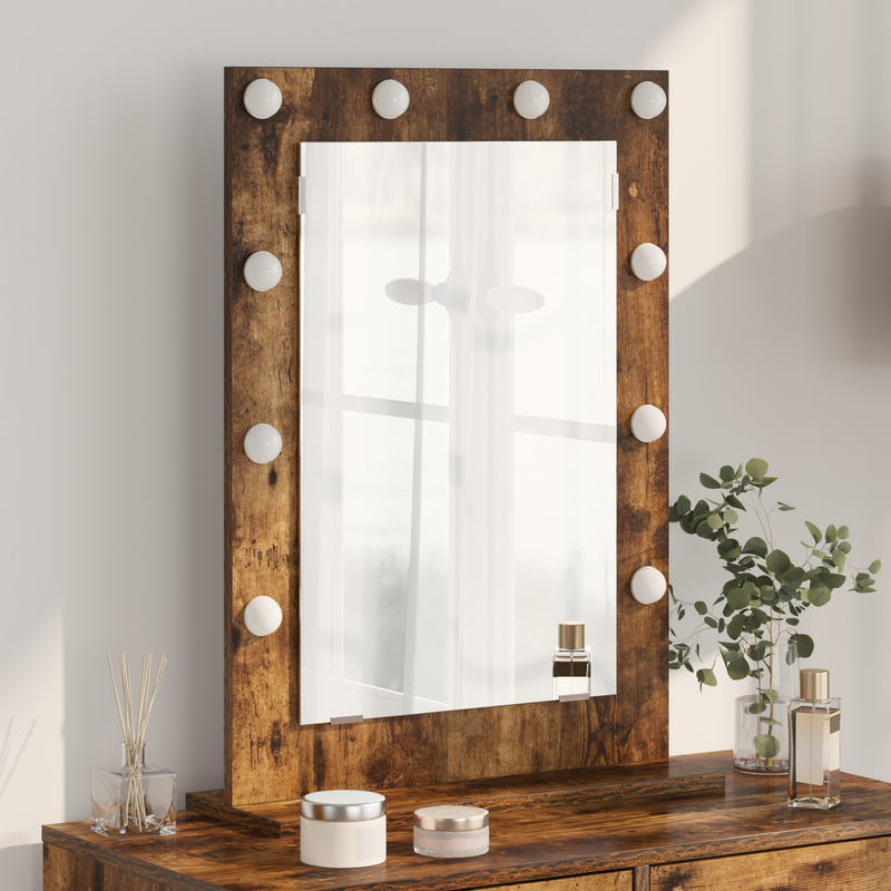 vidaXL Toalett Tükör LED -es lámpákkal Füstölt tölgy 70 x 50 x 18 cm