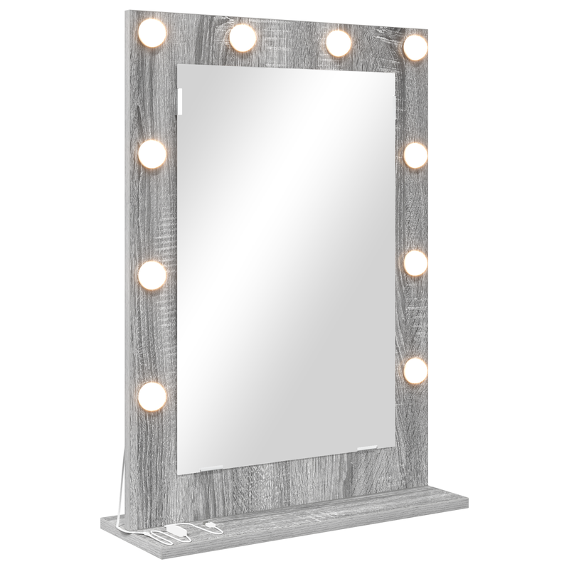 vidaXL Toalett Tükör LED -es lámpákkal Szürke Sonoma 70 x 50 x 18 cm