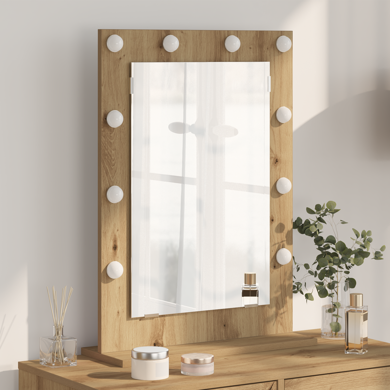 vidaXL Toalett Tükör LED -es lámpákkal Artisan tölgy 70 x 50 x 18 cm