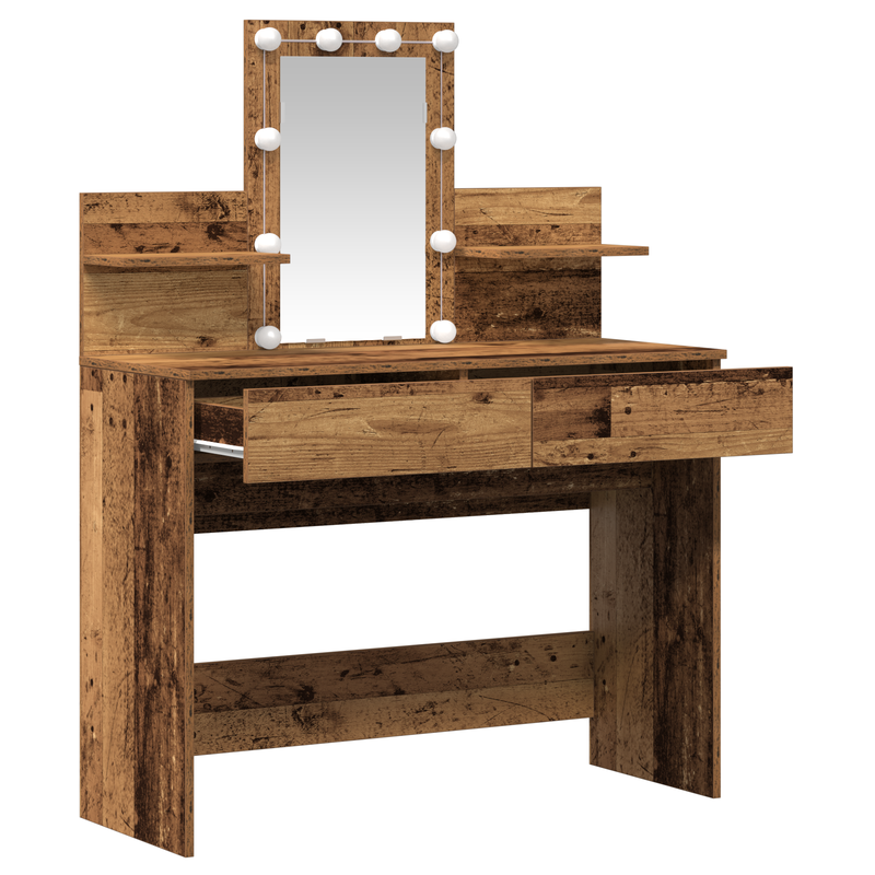 vidaXL Sminktükör fiókkal tárolóval Öreg fa 100 x 40 x 130 cm Faanyag