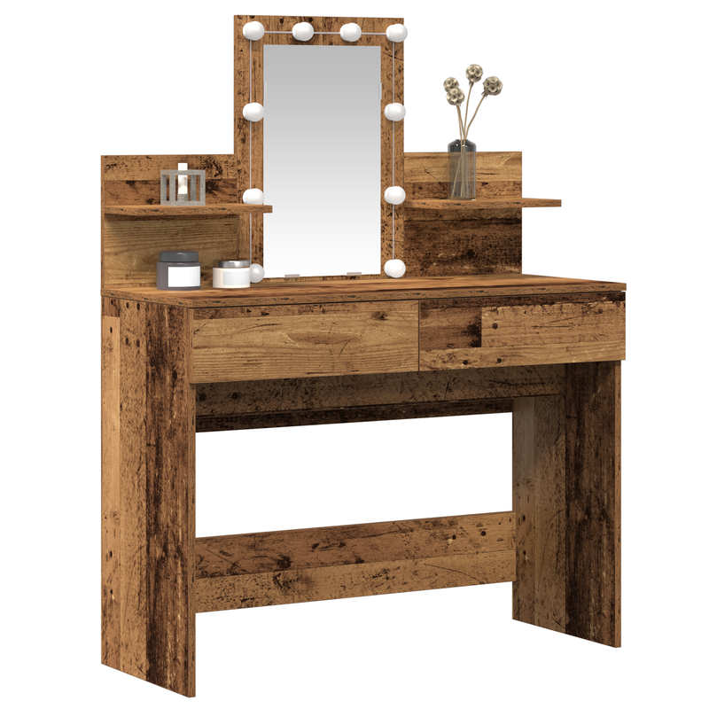 vidaXL Sminktükör fiókkal tárolóval Öreg fa 100 x 40 x 130 cm Faanyag