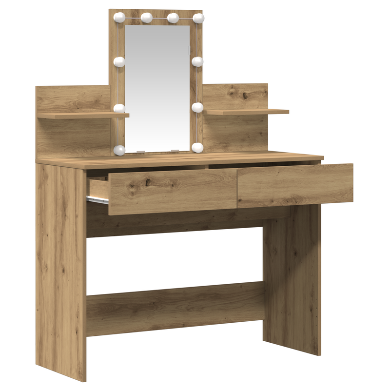vidaXL Sminktükör fiókkal kézműves tölgy 100 x 40 x 130 cm Faanyag