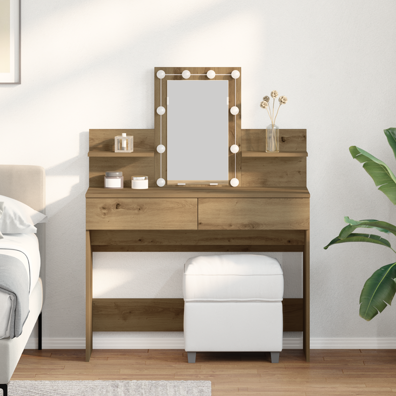 vidaXL Sminktükör fiókkal kézműves tölgy 100 x 40 x 130 cm Faanyag