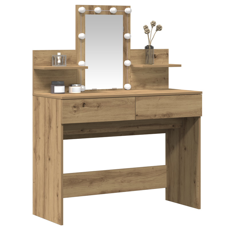 vidaXL Sminktükör fiókkal kézműves tölgy 100 x 40 x 130 cm Faanyag