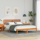 vidaXL Ágykeret fejtámlával Faggyú barna 140 x 220 cm Tömör fenyőfa