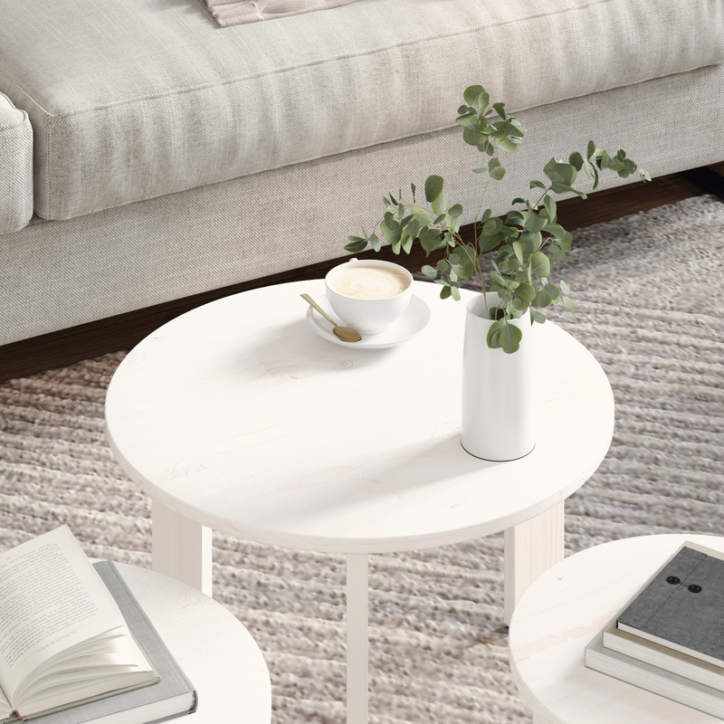 vidaXL Dohányzóasztal 3 pcs Fehér 47.5 x 47.5 x 27 cm Tömör fenyőfa