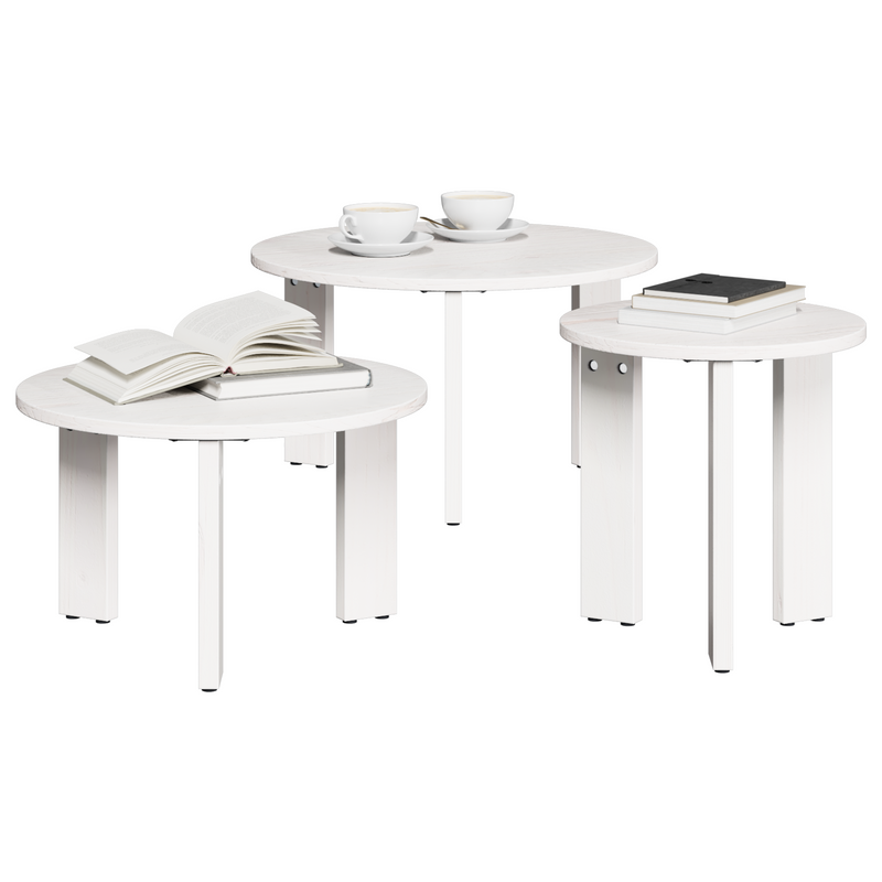 vidaXL Dohányzóasztal 3 pcs Fehér 47.5 x 47.5 x 27 cm Tömör fenyőfa
