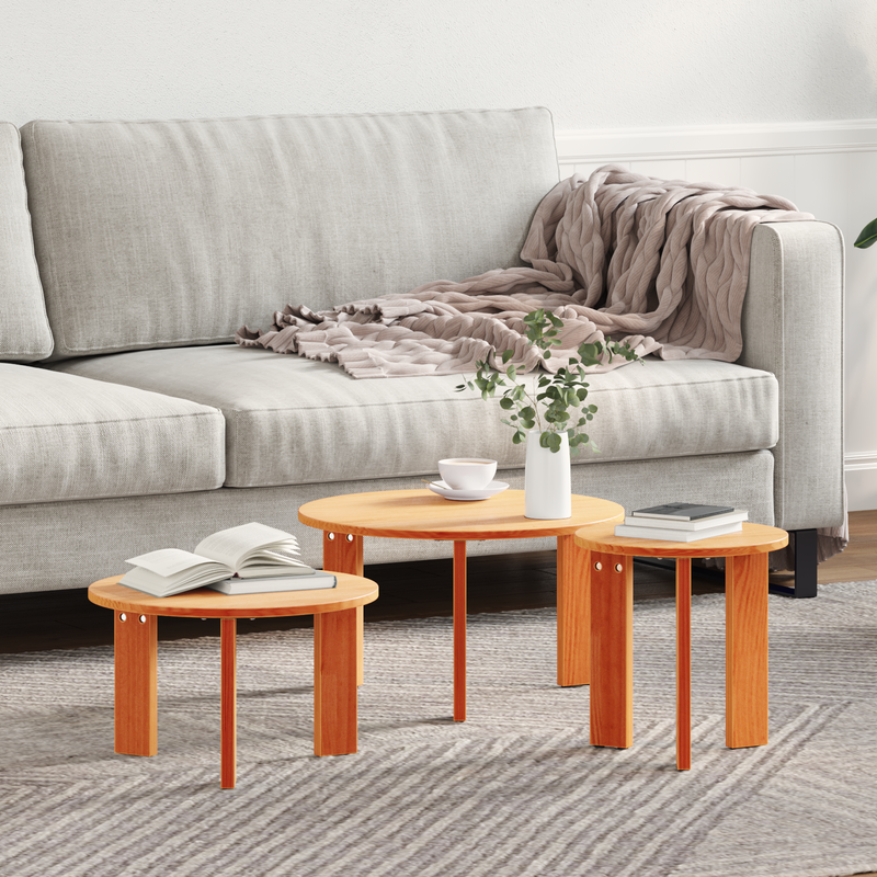 vidaXL Dohányzóasztal 3 pcs Viaszbarna 47.5 x 47.5 x 27 cm