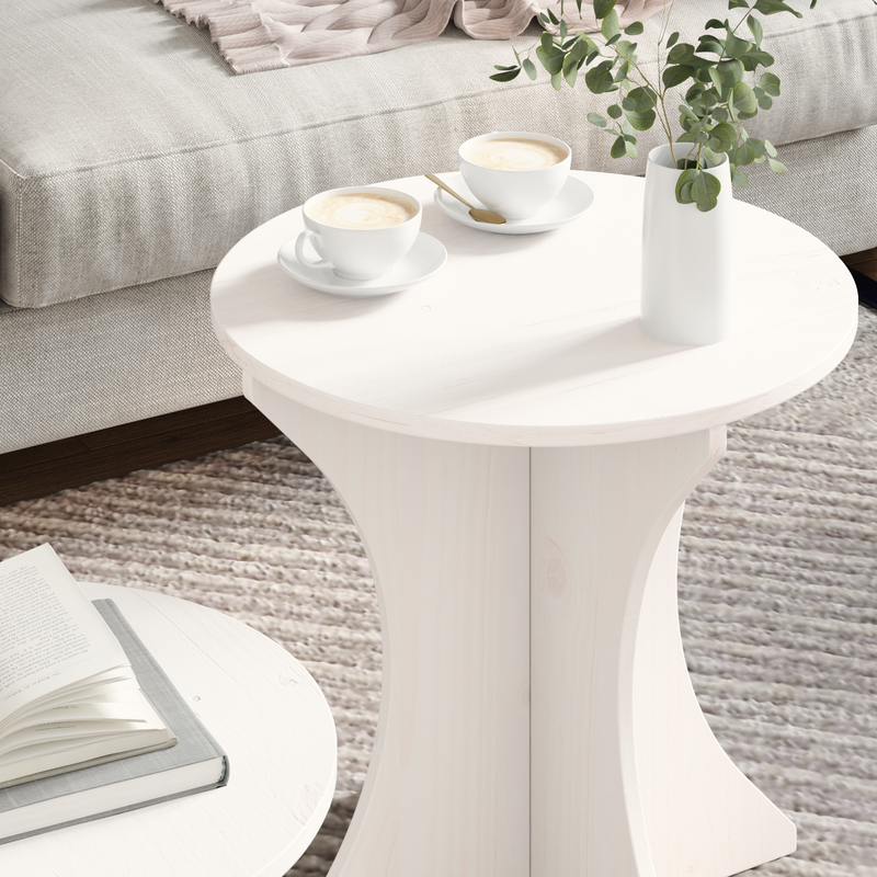 vidaXL Dohányzóasztal 2 pcs Fehér 46 x 46 x 47 cm Tömör fenyőfa