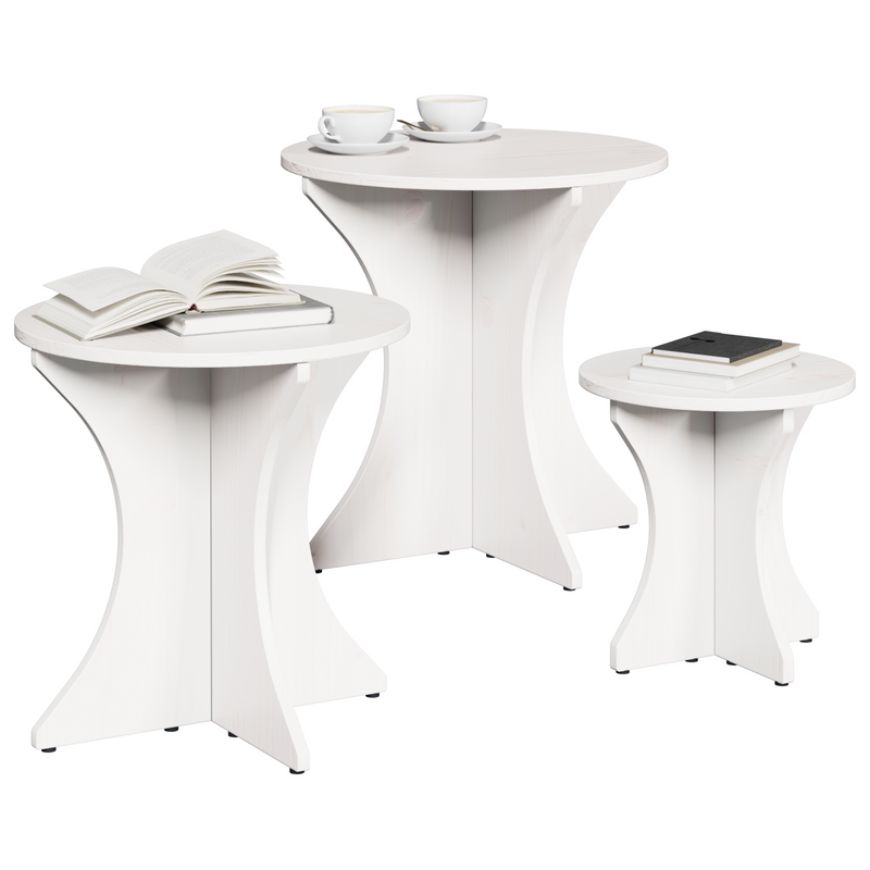 vidaXL Dohányzóasztal 3 pcs Fehér 46 x 46 x 47 cm Tömör fenyőfa