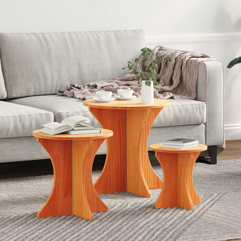 vidaXL Dohányzóasztal 3 pcs Viaszbarna 46 x 46 x 47 cm Tömör fenyőfa