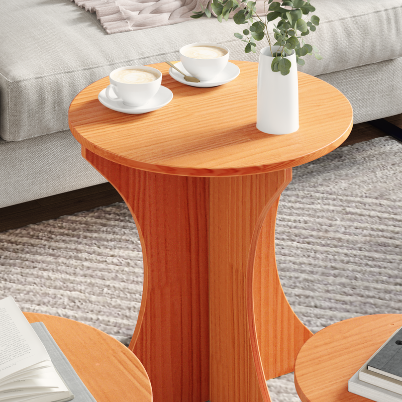 vidaXL Dohányzóasztal 3 pcs Viaszbarna 46 x 46 x 47 cm Tömör fenyőfa